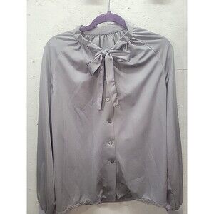Vintage Handmade Gray Bow Tie Blouse Buttons Down Sz‎ 2X